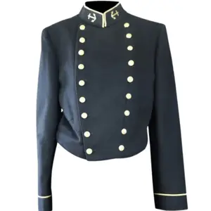 Men's US Navy Vintage 1960s Naval Jacket Double-Breasted Military Uniform Coat with Gold Buttons and Embroidered Anchors