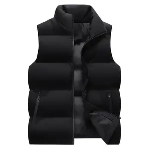 Men's Black Warm Puffer Vest, Stand Collar Zip-Up Gilet with Utility Pockets, Casual Winter Outerwear unisex style(Sheet)