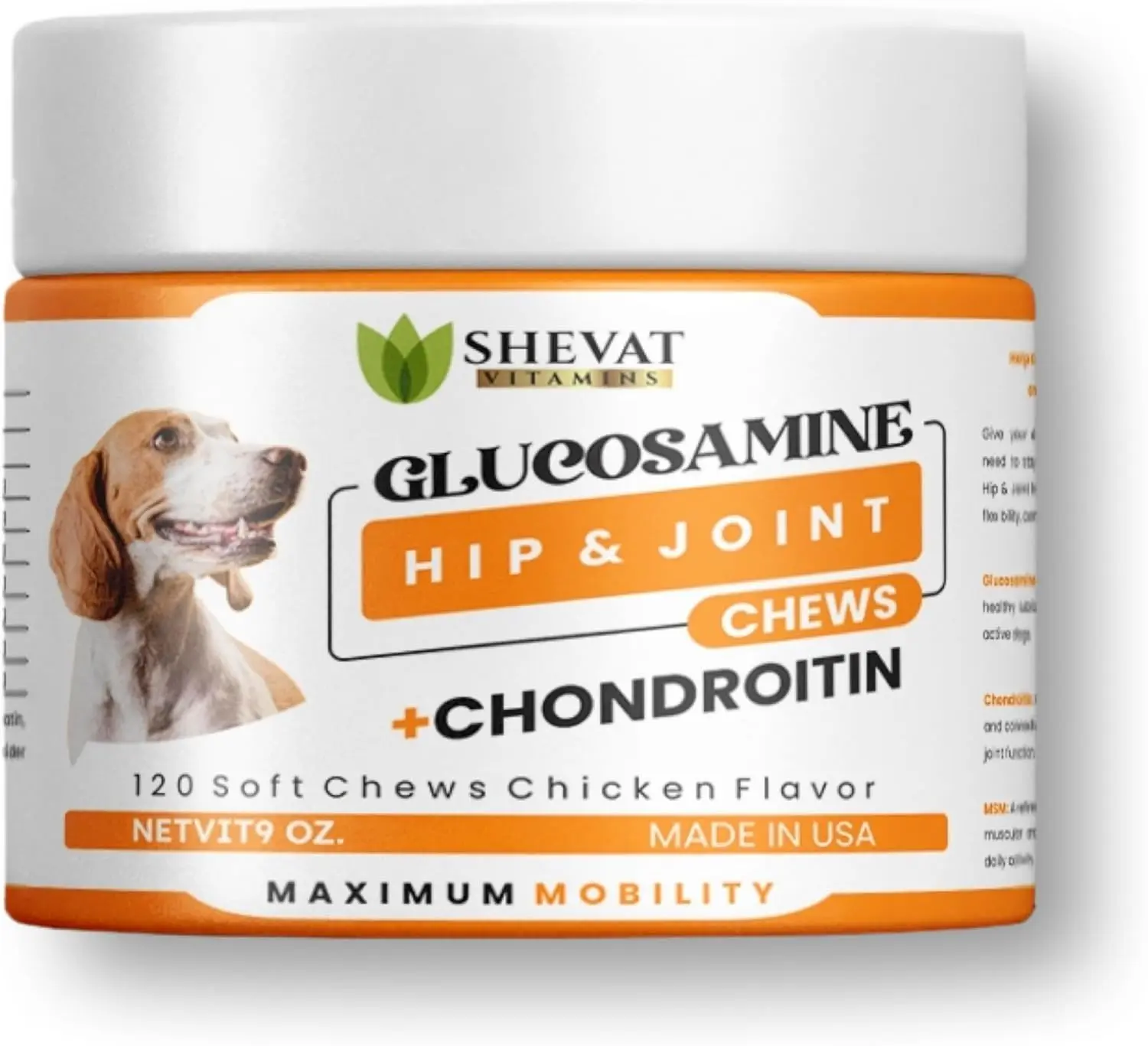 SHEVAT VITAMINS Glucosamine for Dogs – Hip & Joint Supplement – Glucosamine Chondroitin MSM – Mobility Support Chews for Dogs – Joint Health Formula – 120 Chews – Made in USA