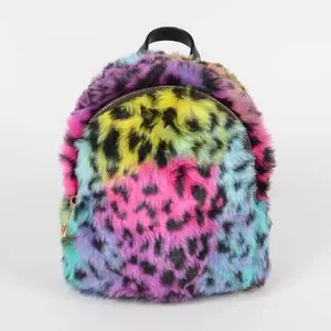 Mini Rainbow Fuzzy Leopard Print Backpack
