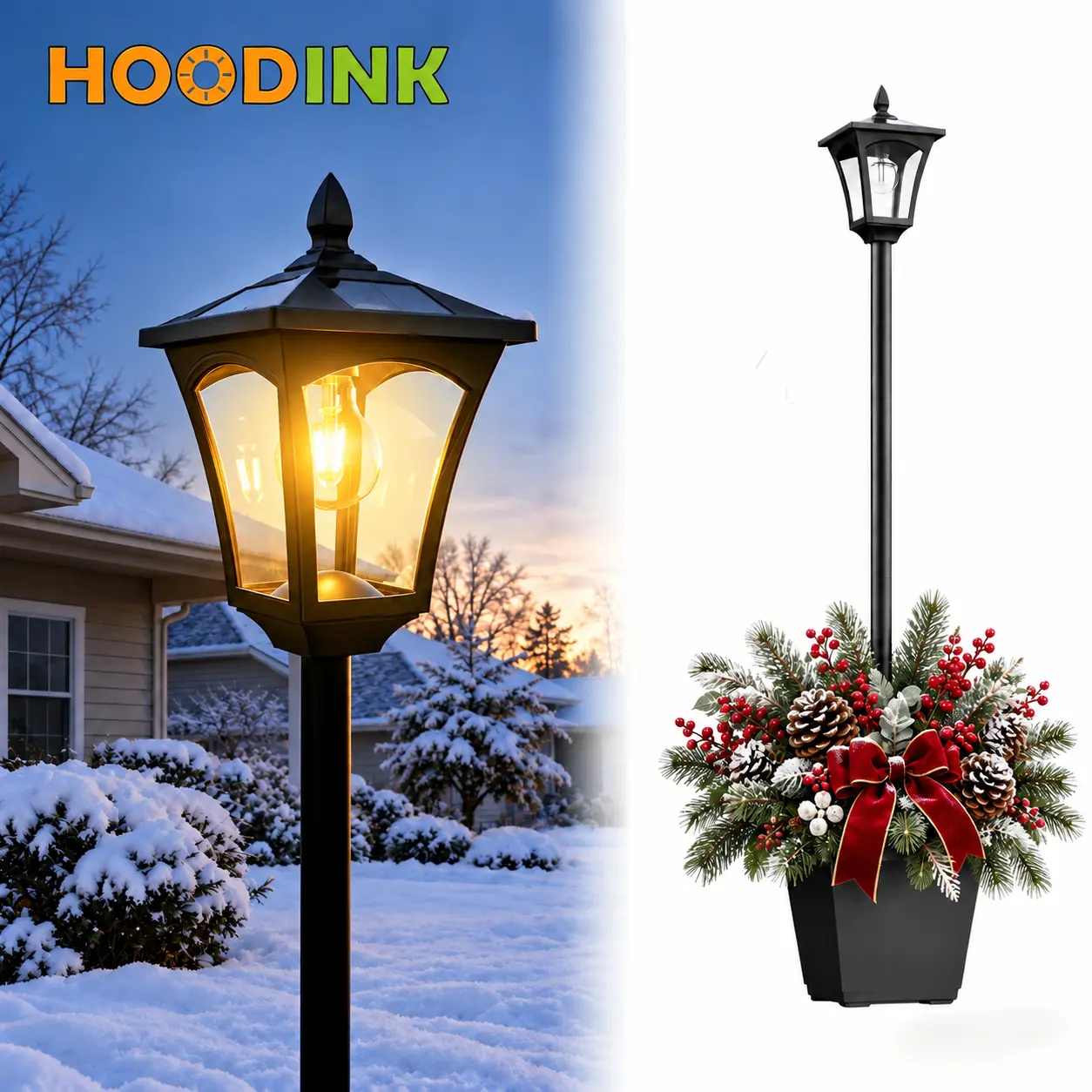 HOODINK Cordless Solar Lamp - 65in Frost Glass&Aluminum Outdoor Lantern with Built-in Planter, 20% Solar Convert, 60 Lumens, Waterproof, 6.59 lbs, 6-8H Runtime, Patio Landscape Decor,home decor