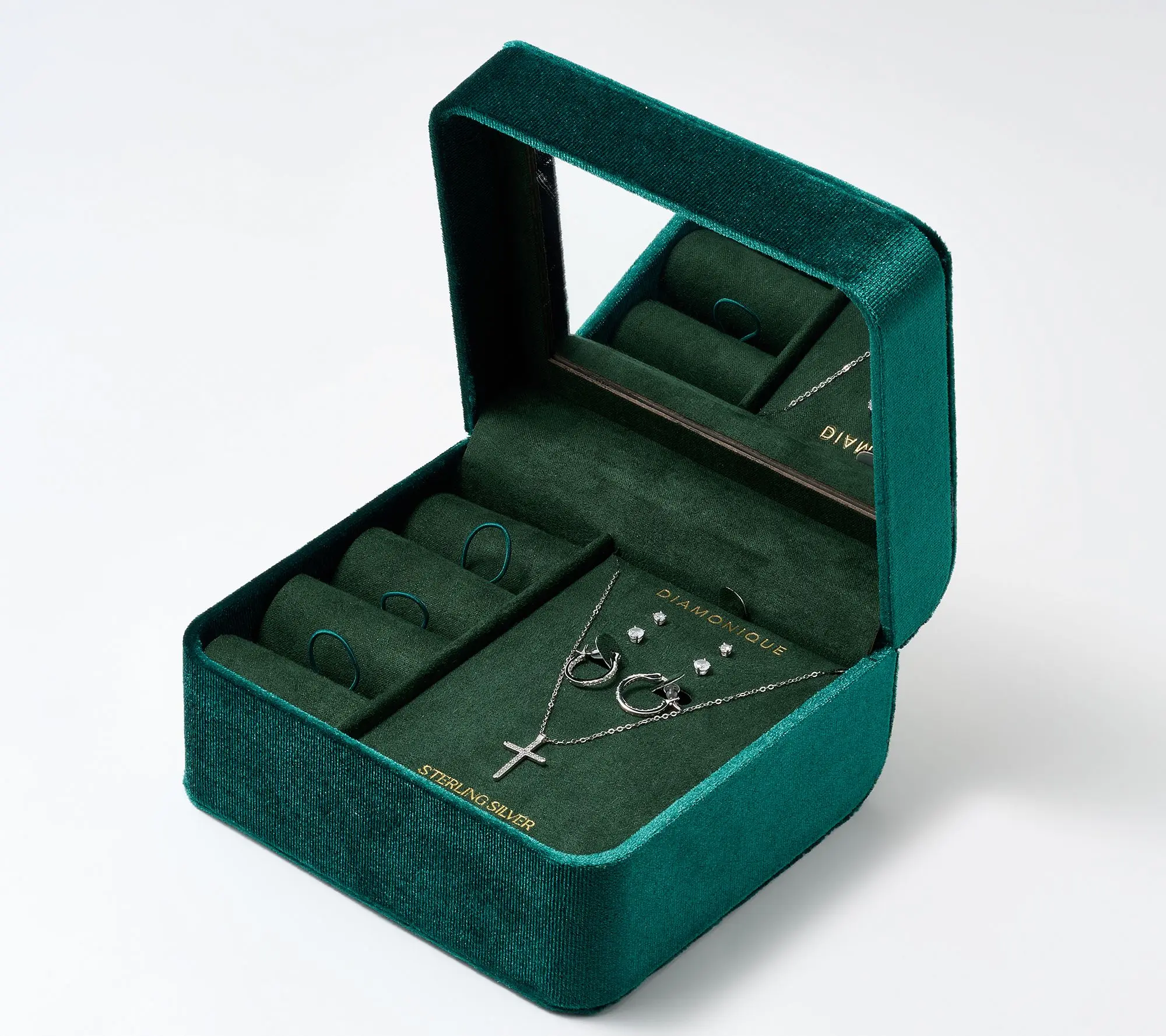 Diamonique Sterling Silver 4-Piece Holiday Gift Set with Jewelry Box Diamonique Sterling Silver 4-Piece Holiday Gift Set with Jewelry Box