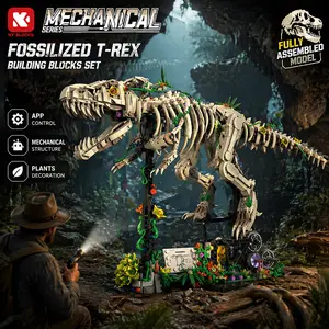 Mechanical Tyrannosaurus Rex Fossil Building Blocks, Dual‑Power Driven STEM Educational Toy, Movable Joints, Improves Hand‑Eye Coordination, Room Decor, Kids Birthday Gift