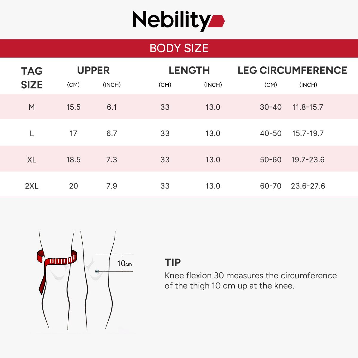 Nebility Mens Adjustable Compression Knee Brace with 360° Seamless Breathable Support, Non-Slip Design, Shock-Absorbing Pad, Elastic 4-Way Stretch Knit for Running, Hiking, Fitness and Knee Protection