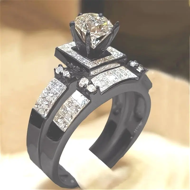 2-Piece Shining 6-Claw Inlaid Zirconia His & Hers Wedding Ring Set | Luxury Matching Jewelry for Weddings, Valentine's Day, Birthdays & Gifts Bridal Ring Set Stackable Ring