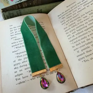 Green Velvet bookmark Bible marker with charms in each end shop