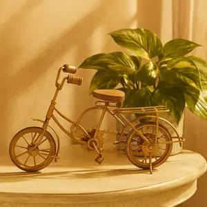Bike Gold Metal Decorative Sculpture with Wood Accents
