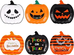 Winoo Design Halloween Plates - 48 PK - Pumpkin Paper Plates Disposable for Halloween Decor Halloween Decorations for Table Halloween