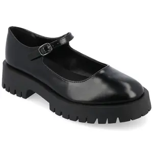 Journee Collection Women's Kamie Mary Jane Round Toe Buckle Flats Black 7.5