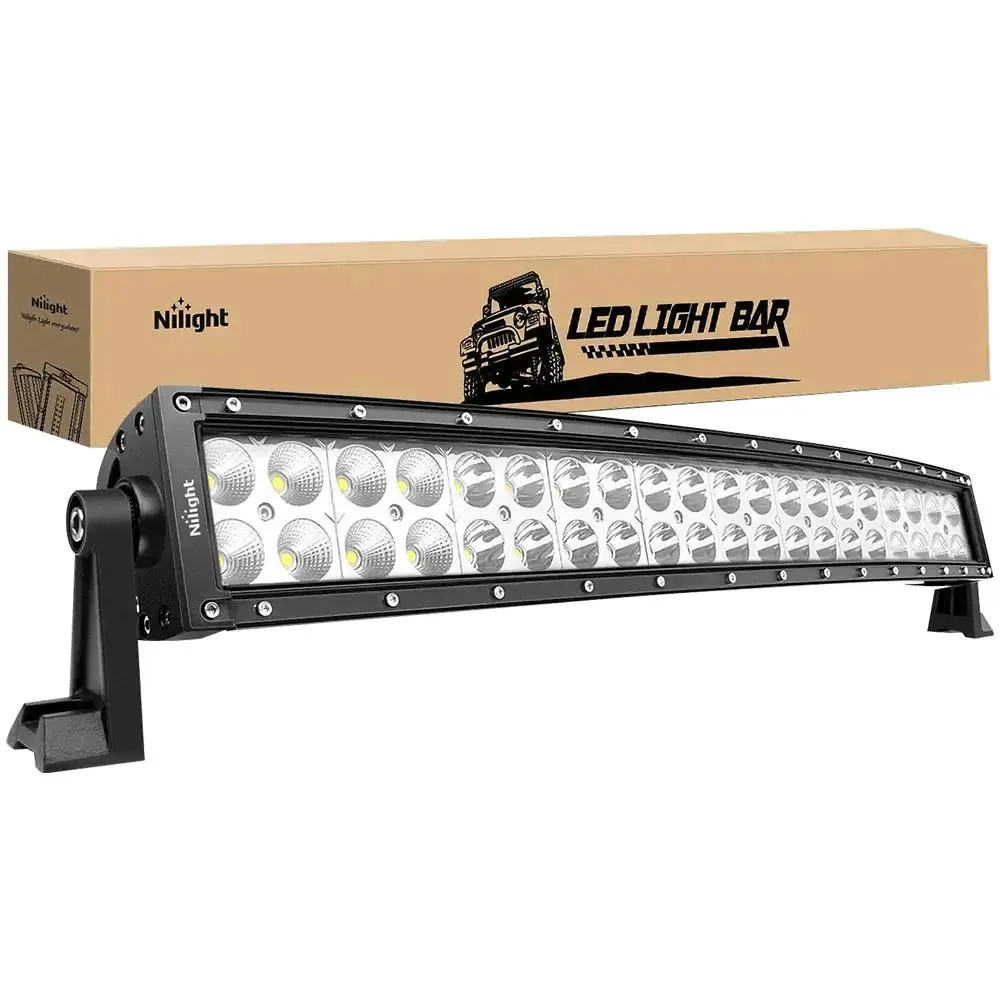 Nilight 1pc 120W Curved Double Row Spot-Flood LED Light Bar, 22-in Aluminum Alloy Die-Cast Housing, Advanced Chip Techs, Adjustable Bracket, -40~85°C Underglow Car Work Light, Led Work Light
