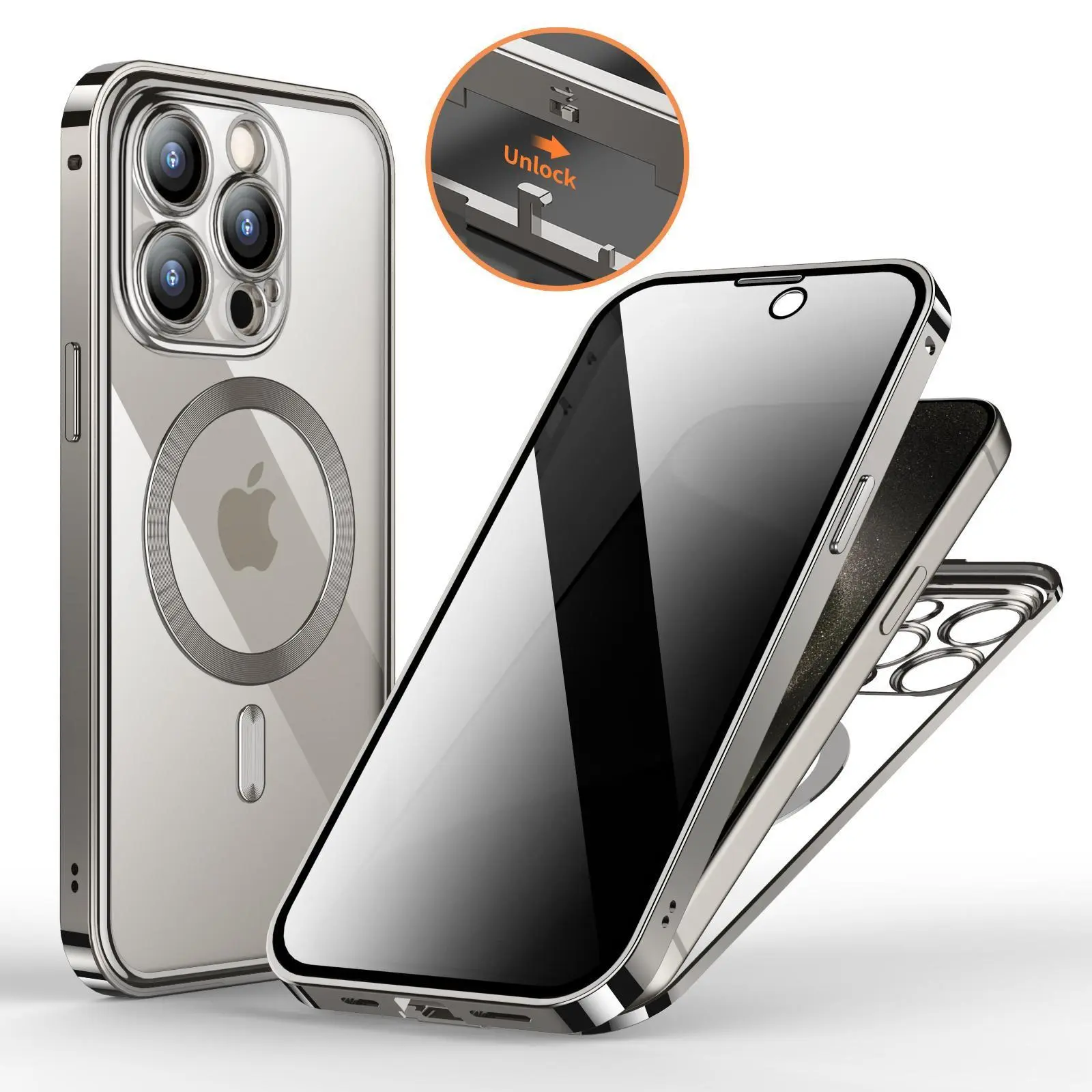 Magnetic for iPhone 15 Pro Max Magsafe Case Full-Body Drop Proof Metal frame with Built-in 9H Privacy Screen Protector