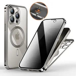 Magnetic for iPhone 15 Pro Max Magsafe Case Full-Body Drop Proof Metal frame with Built-in 9H Privacy Screen Protector