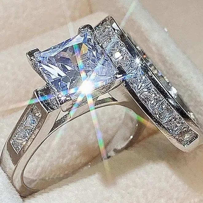JJ CHIC Two-Piece Square Ring Set for Women, S925 Princess Cut Deluxe CZ Ring - Ideal for Engagement and Wedding Rings, Personal Statement Jewelry or