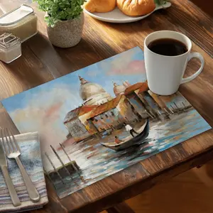 360 Stand 2-Piece Rectangular Dinner Placemats (CPPM1418PR7WZ9), 14x18 in, Bedroom Blue Cities & European Charm 2-Figure Gondola Design, Kitchenware Tableware Home Decor