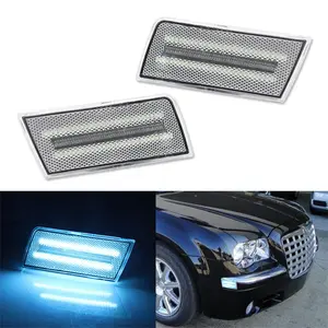 2PCS CLEAR ICE BLUE LED FRONT SIDE MARKER LIGHTS FORCHRYSLER 300 300C 2005 2006 2007 2008 2009 2010 Replace OEM Part# 4805860AA 4805861AA