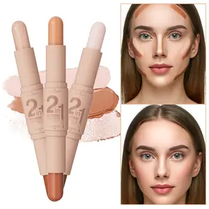 Double-Ended Contour Stick, Face Highlighter & Concealer Balm, Waterproof Sweatproof Long-Lasting, Suitable All Skin Types, Perfect Gift