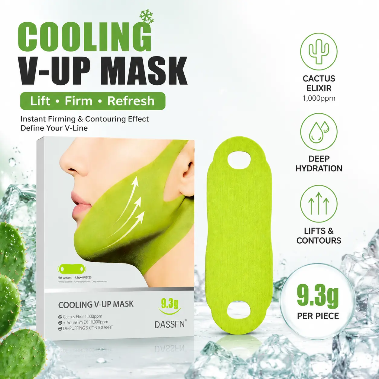 V-LIFTING MEWING BAND with Cactus Cooling Reduce Puffiness & Pore Tightening for Visible Pore Care Skin Repair