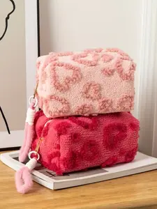 Heart Plush Lightweight Portable Makeup Bag, Zippered Travel Organizer, Skincare & Cosmetic Storage Pouch, Travel Essentials, Perfect Gift for All Holidays