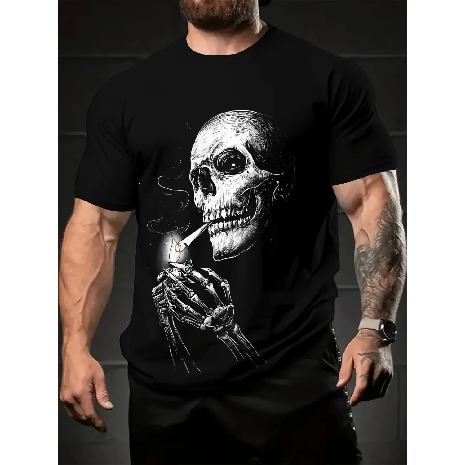 Vintage Men's Skull Graphic T Shirt Crew Neck Pullover with Stretch Regular Fit Casual Shirt in Mixed Colors