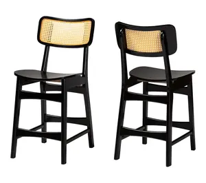 Baxton Studio Tafari Wood and Rattan Counter Stool Set of 2