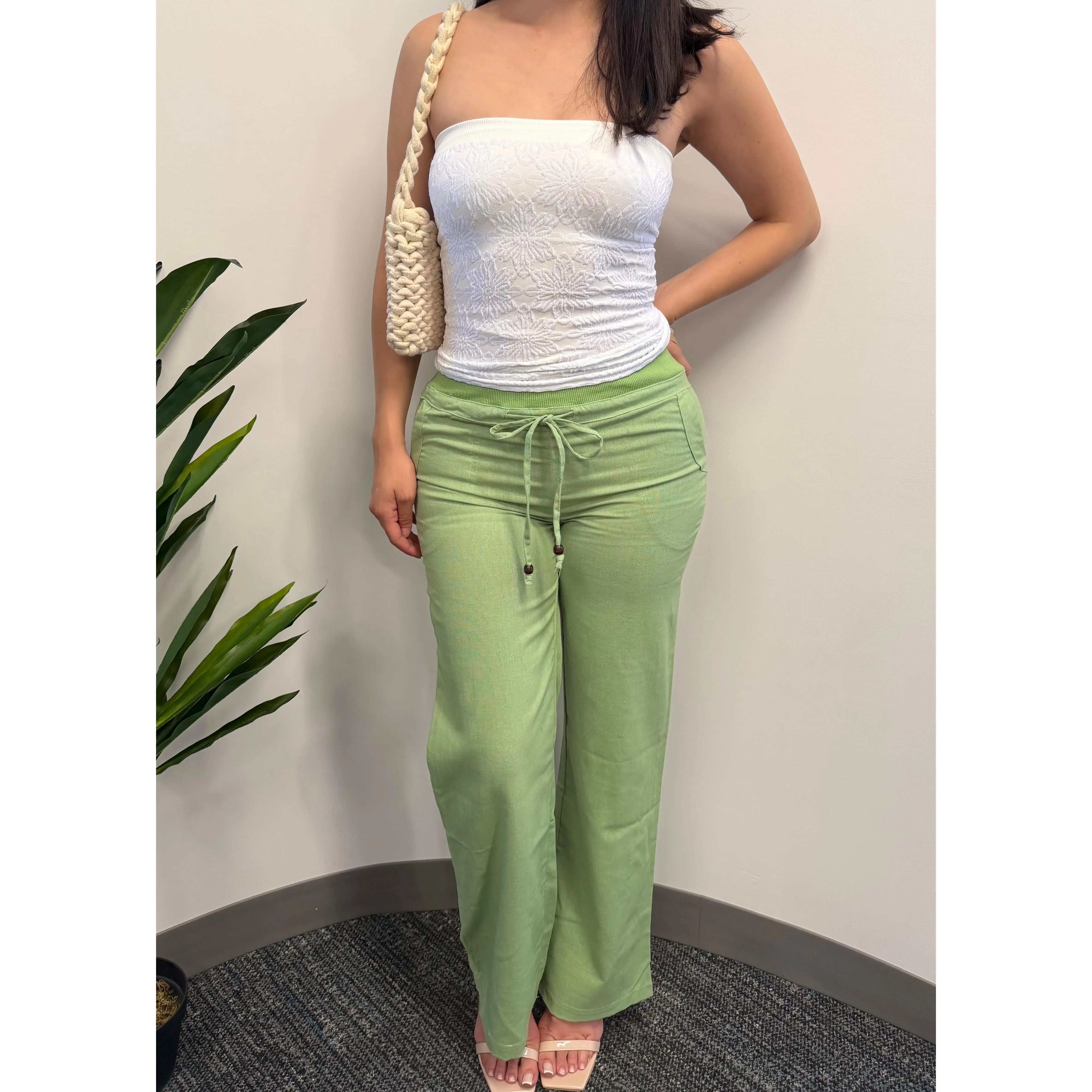 Sage Green Wide Leg Lounge Pants – Relaxed Fit Drawstring Trousers