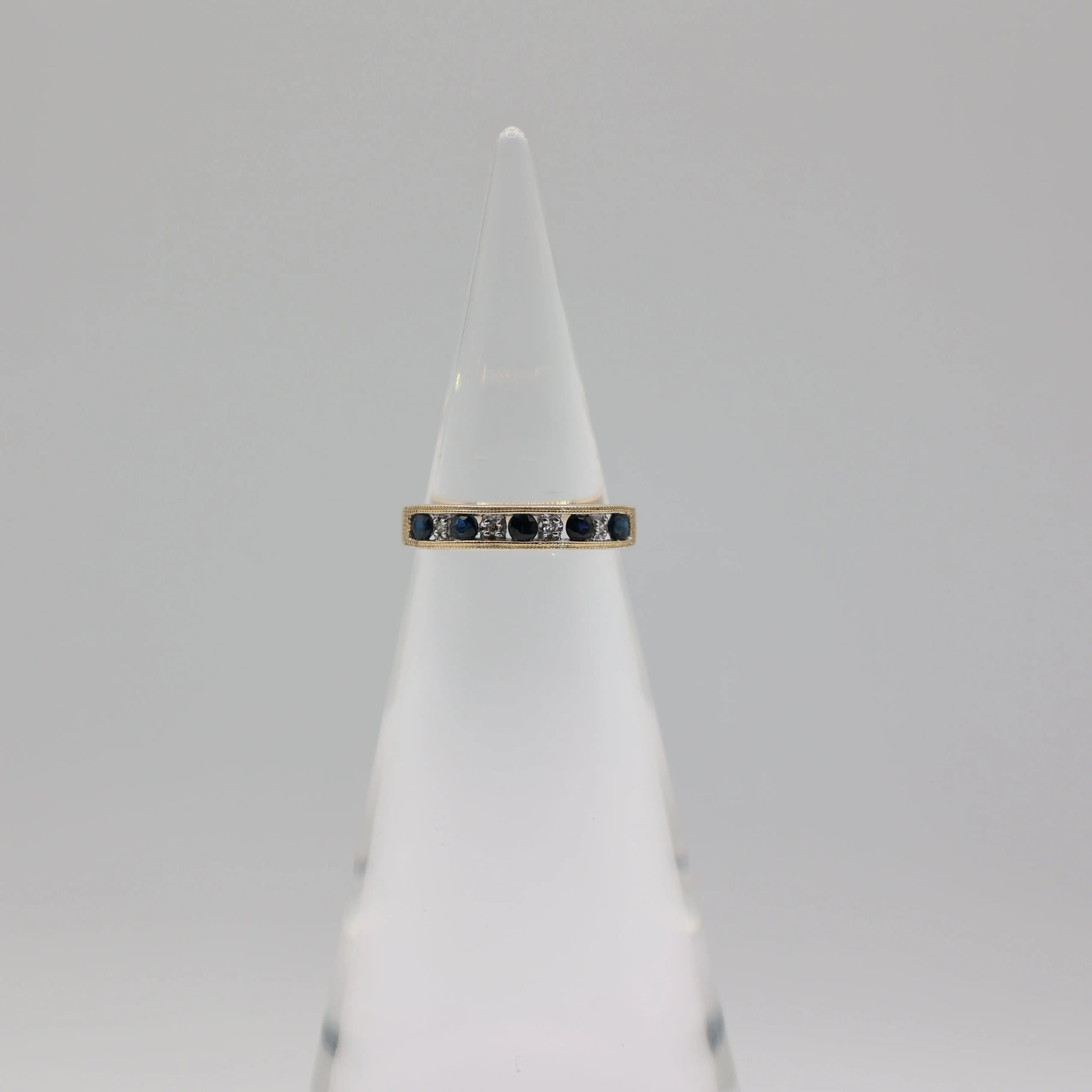 14k Channel Yellow Gold Diamond and Sapphire Ring - Size 7