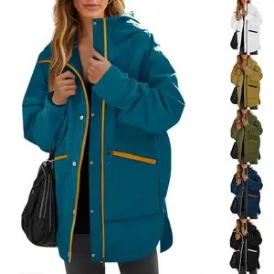 FMEYOA Womens Waterproof Rain Jackets Raincoat Hooded Lined Windbreaker Trench Coat With Pockets for Outdoor Hiking