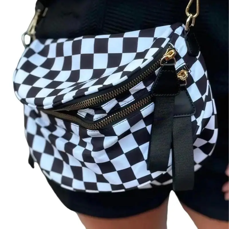 Black and White Checkered Nylon Bum Bag Plus Size Friendly Fanny Pack - Spacious Design for Essentials - MORE COLORS! great gift belt bags crossbody