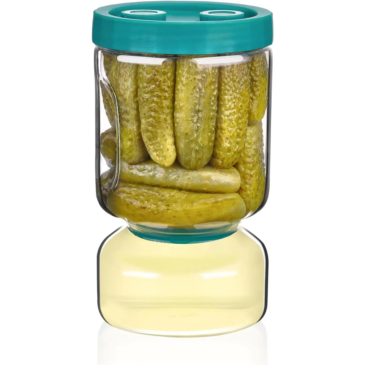 Pickle Jar with Strainer Flip, 51oz Pickle Container Pickle Juice Separator Teal Hourglass Jar for Olive Keeper, Leakproof Pickle Holder Jars for Pickling Dill Sliced Storage, Gifts for Mom