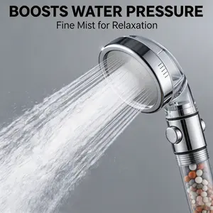 3-Mode Handheld Showerhead with Negative Ion & Maifan Stone Mineral Balls | High Pressure Rain, Pulse Massage & Water Stop Button – Anti-Explosion ABS, Detachable for Easy Cleaning