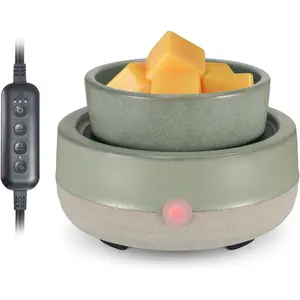 Candle Wax Melt Warmer with Timer Ceramic Electric Wax Melt 4-in-1 Oil Burner Adjusting Temperature Fits Yankee Large Jar Scented Candle for  Decor Birthday Gifts for Women Mom Grandma Girls Green