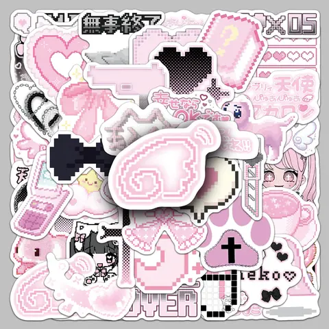 50PCS Pink Pixel Wind Cute Graffiti Series Stickers, Sticker Decals, Car Decoration Stickers, Cute Car Accessories, Suitable for Scrapbooks, Water Bottles, Cars, Etc., with Positive Messages As Gifts