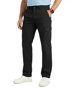 NY Threads Relaxed Fit Cargo Pants for Men, Cotton Casual Wear for Hiking and Work, Black, Size 40W x 30L