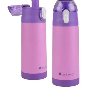 Bentology Stainless Steel 13oz Insulated Water Bottle - Reusable Spill Proof BPA-Free, Fits in Most Lunch Boxes - Keeps Drinks Colder - Pink & Purple