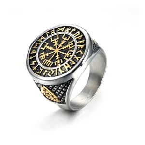 GTHIC Futhark Runes Compass Viking Ring for Wedding Engagement Birthday Gift Size 7-14 Durability