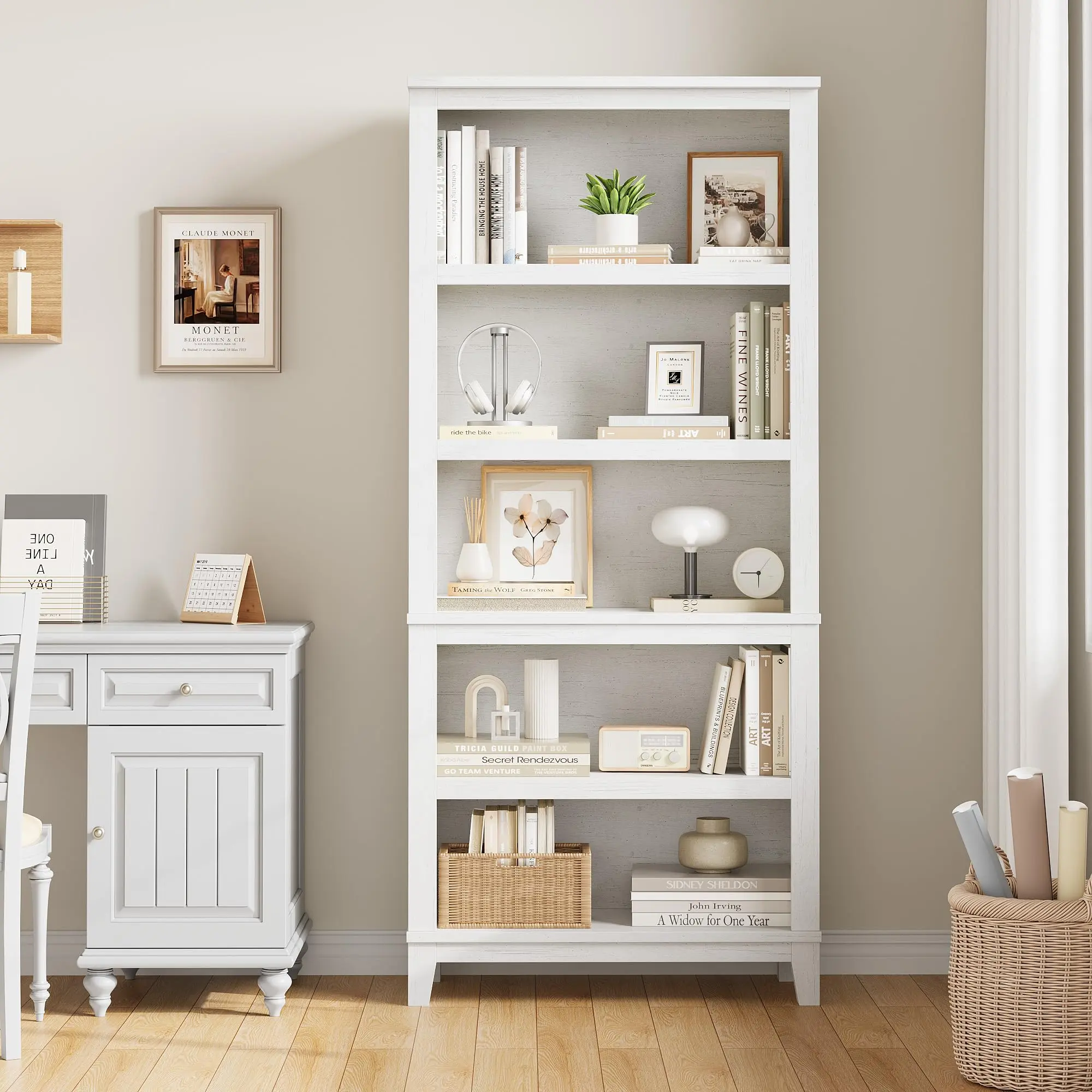 Furniture Bookshelf 5 Tier Adjustable Shelves Designer Wooden Storage Cabinet for Living Room Home Office Space Saving