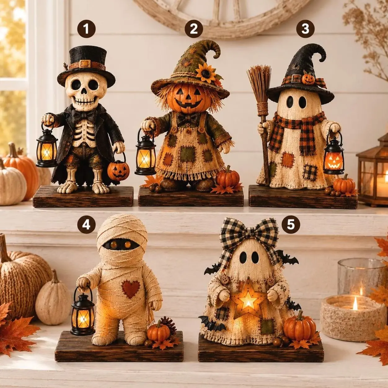 Rustic Halloween Wooden Blocks, Custom Ghost Mummy Skeleton Pumpkin Shelf Decor