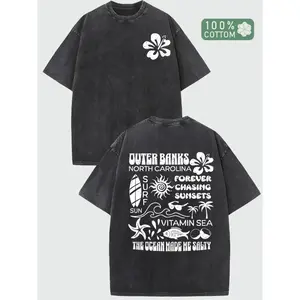 Retro Coastal Heavyweight Washed Unisex Tee Seashell Starfish Beach Graphic Relaxed Fit All Season Casual Top