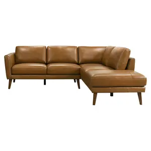 Bexley Tan Leather Sectional Sofa Right Facing Chaise