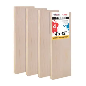 Unfinished Cradled Wood Panels for Painting, 4 Pack of 4x12 inch - Studio Birch Wooden Canvas Boards 3/4" Deep - Mixed-Media Craft, Acrylic, Oil, Encaustic, Paint Pouring Panel Board
