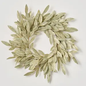 Sage Green Gold Brushed Bay Leaf Fall Christmas Holiday Front Door Wreath