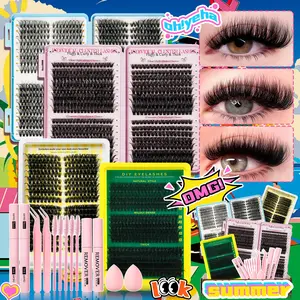 Mixed Length Individual False Eyelashes Kit, Natural Look Eyelash Extensions with Lash Bond, Seal, Remover, Tweezers, Brush & Makeup sponge, Self Grafting Curvature Eyelashes, Fluffy False Eyelashes, Diy Lashes Cluster