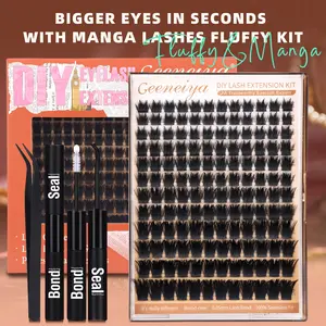 Geeneiya Rime Spiky Manga Lash Clusters Kit | Wispy Anime DIY Eyelash Extensions | Soft Feathered Spikes Eyelashes Clusters Kit with Bond &Seal And Tweezer Lashes Makeup Cosmetic