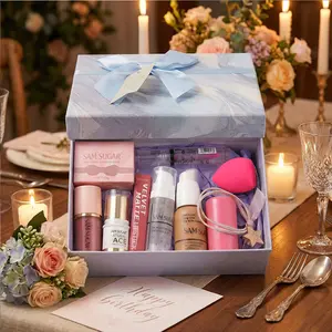 SAM SUGAR 10pcs Facial Makeup Kit Set, Valentine's Day Gift, Includes Lipstick, Blush, Lip Gloss, Primer, Foundation, Contour, Beauty Sponge, Star Headband