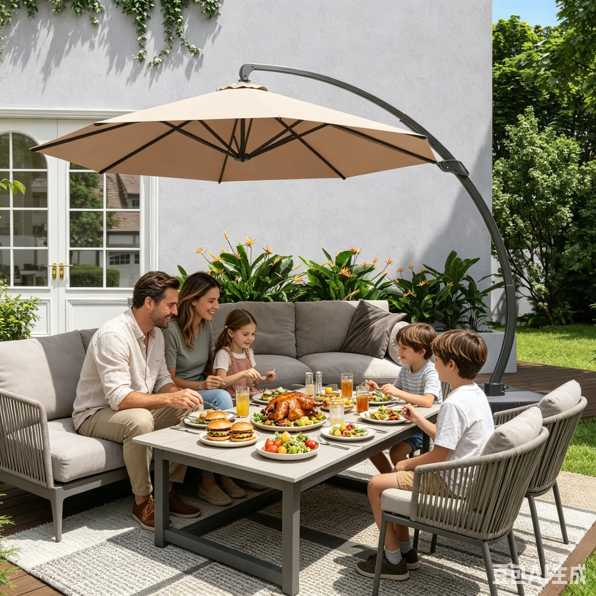 Aoxun 11 FT Adjustable Cantilever Offset Patio Umbrella - Sturdy Heavy-Duty Aluminium Frame, 360° Rotatable, Windproof, Waterproof, Crank & Base Included for Outdoor Pool, Deck (Umbrellas for Patio)