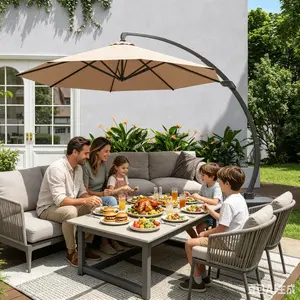 Aoxun 11 FT Adjustable Cantilever Offset Patio Umbrella - Sturdy Heavy-Duty Aluminium Frame, 360° Rotatable, Windproof, Waterproof, Crank & Base Included for Outdoor Pool, Deck (Umbrellas for Patio)
