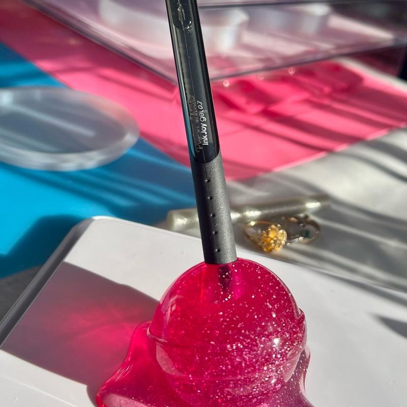 Retro Resin Art Melted Lollipop Ring & Pen Holder Desk Decor Candy Art Glitter Finish