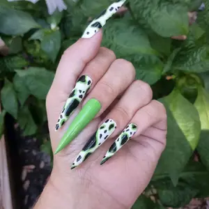 Handmade Neon Green Cow Print Press on Nails