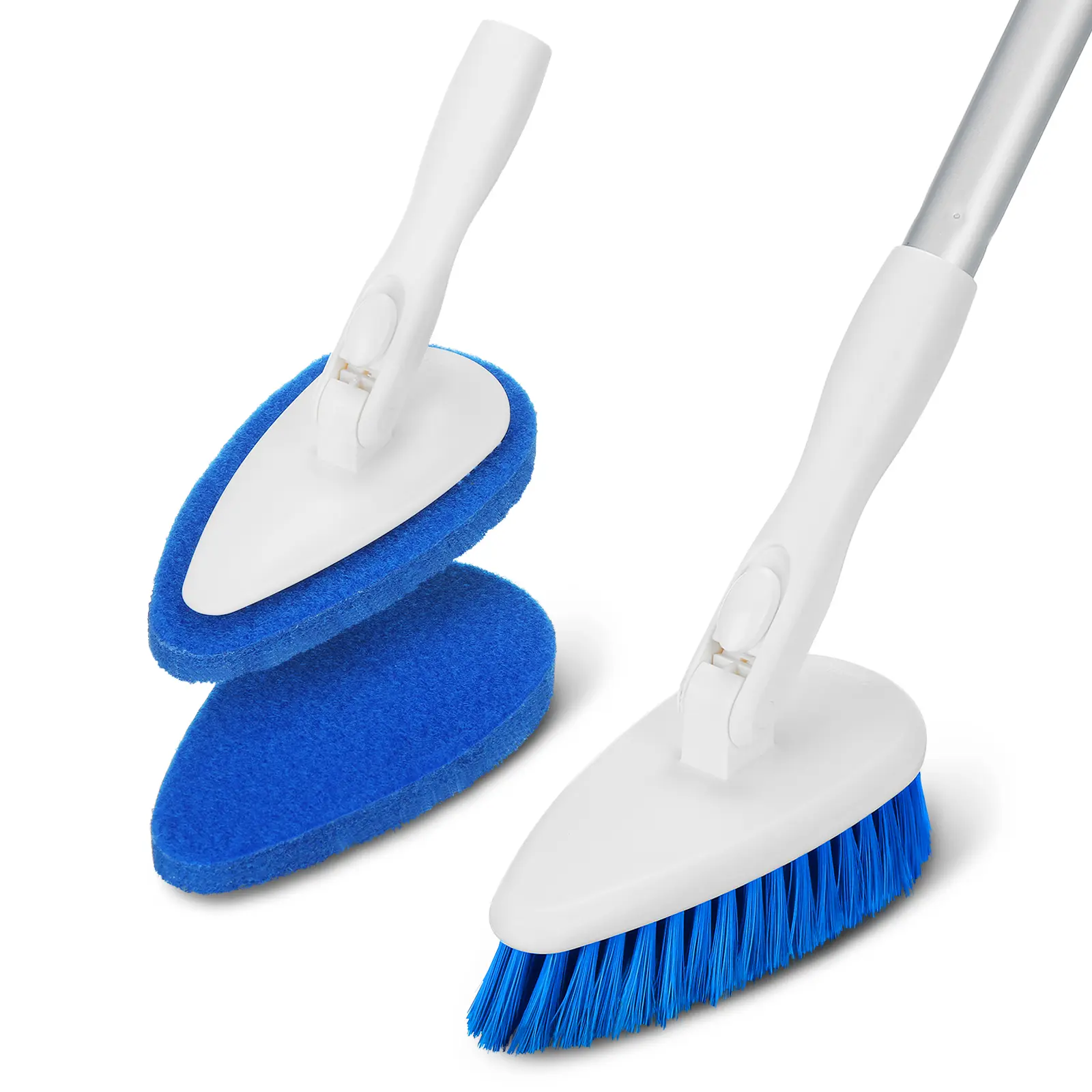 Qaestfy Rotatable Bathroom Brush Cleaner (Model QAE008) - 51in Adjustable Long Handle Wand, Lock-in-Place Scrub Head, Pad-Compatible Handheld Scrubber for Bathtub, Tile, Floor