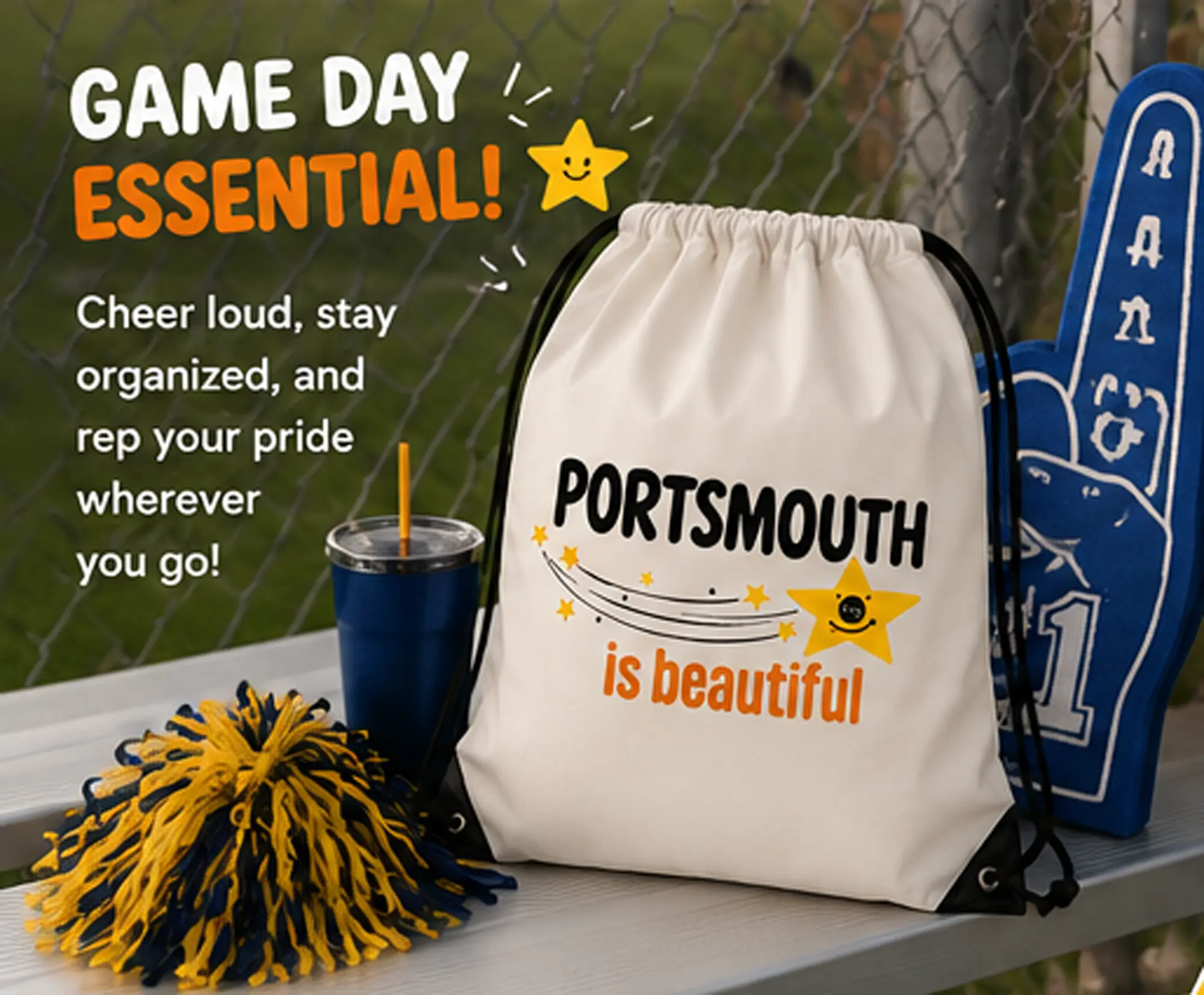 Portsmouth is Beautiful Drawstring Bag - Lightweight & Spacious for School Sports Travel - Fun Portsmouth-Inspired Design with Bold Lettering & Star Accents - Perfect Gift for Locals & Visitors